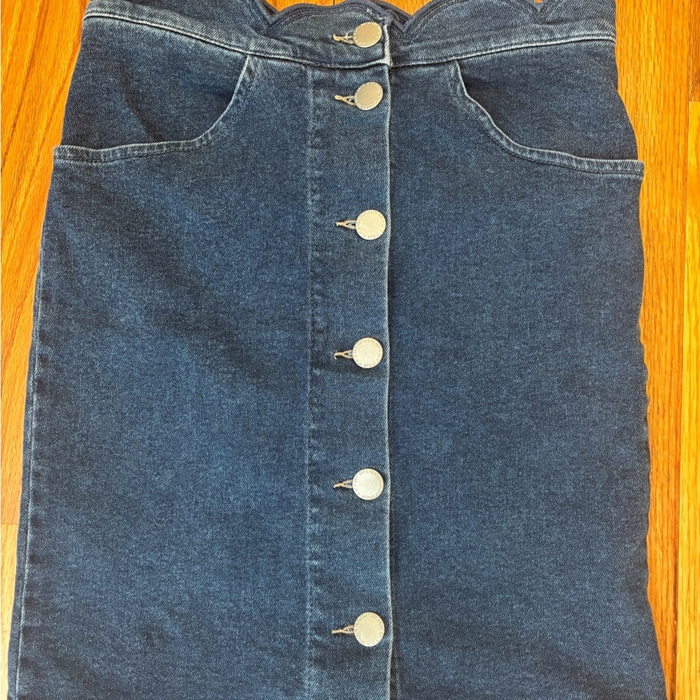 Maje Scalloped Waist Denim Button-Front Skirt